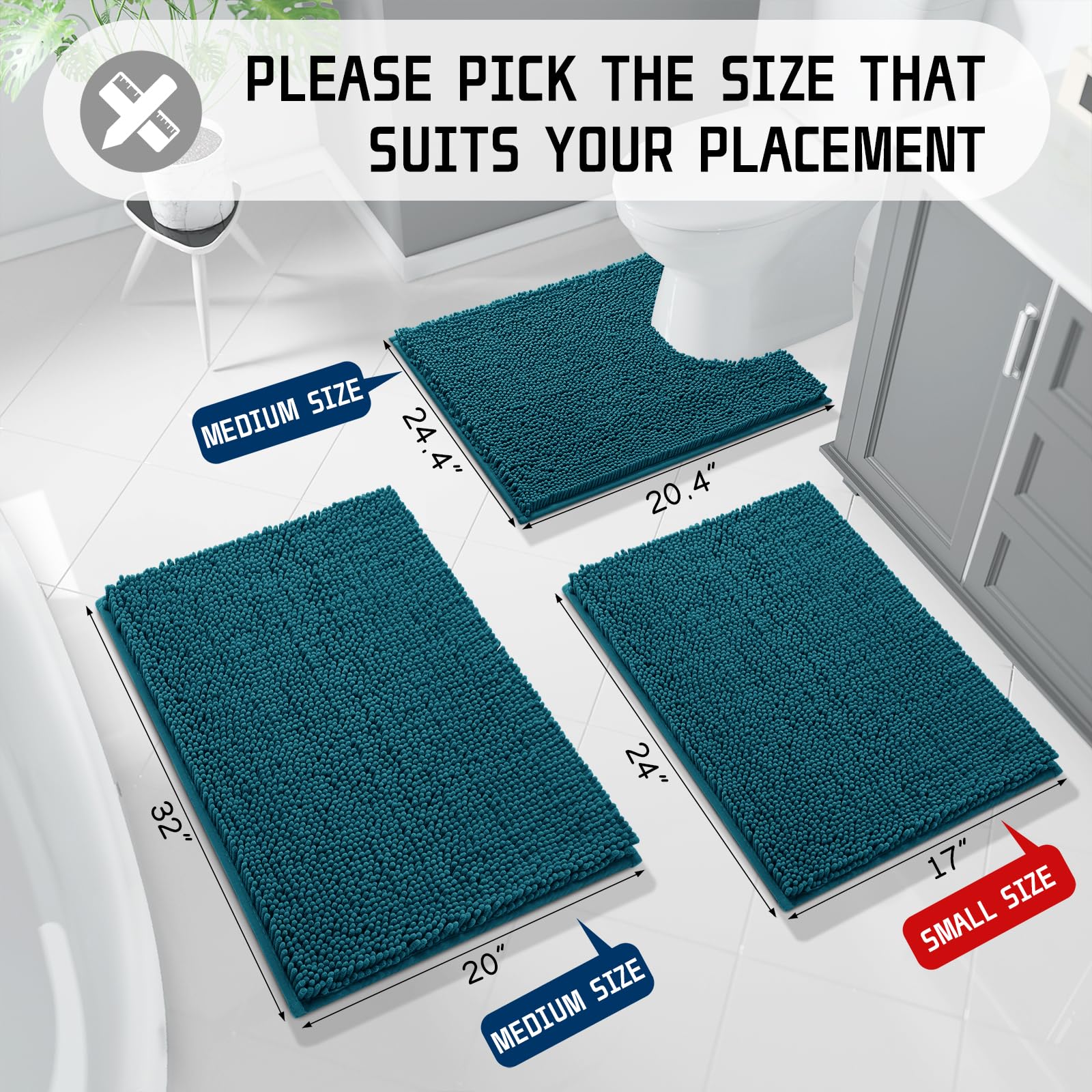 Yimobra Bathroom Rug Mat, 32 ' ' X 20 ' ', Luxury Chenille Shaggy Bath Rugs, Extra Soft & Thick, Absorbent Water, Non-Slip, Mach
